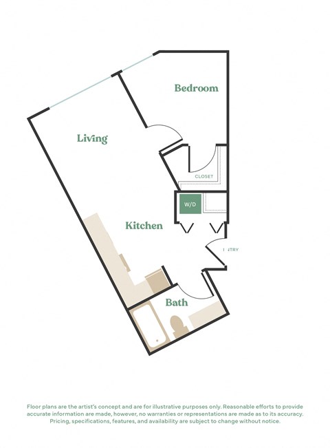 a floor plan with a bedroom and a kitchen with a bathroom and a living room